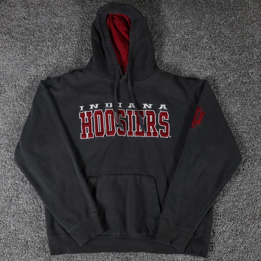 Indiana Hoosiers Stadium Athletics Hoodie Adult L Black Red NCAA Embroidered